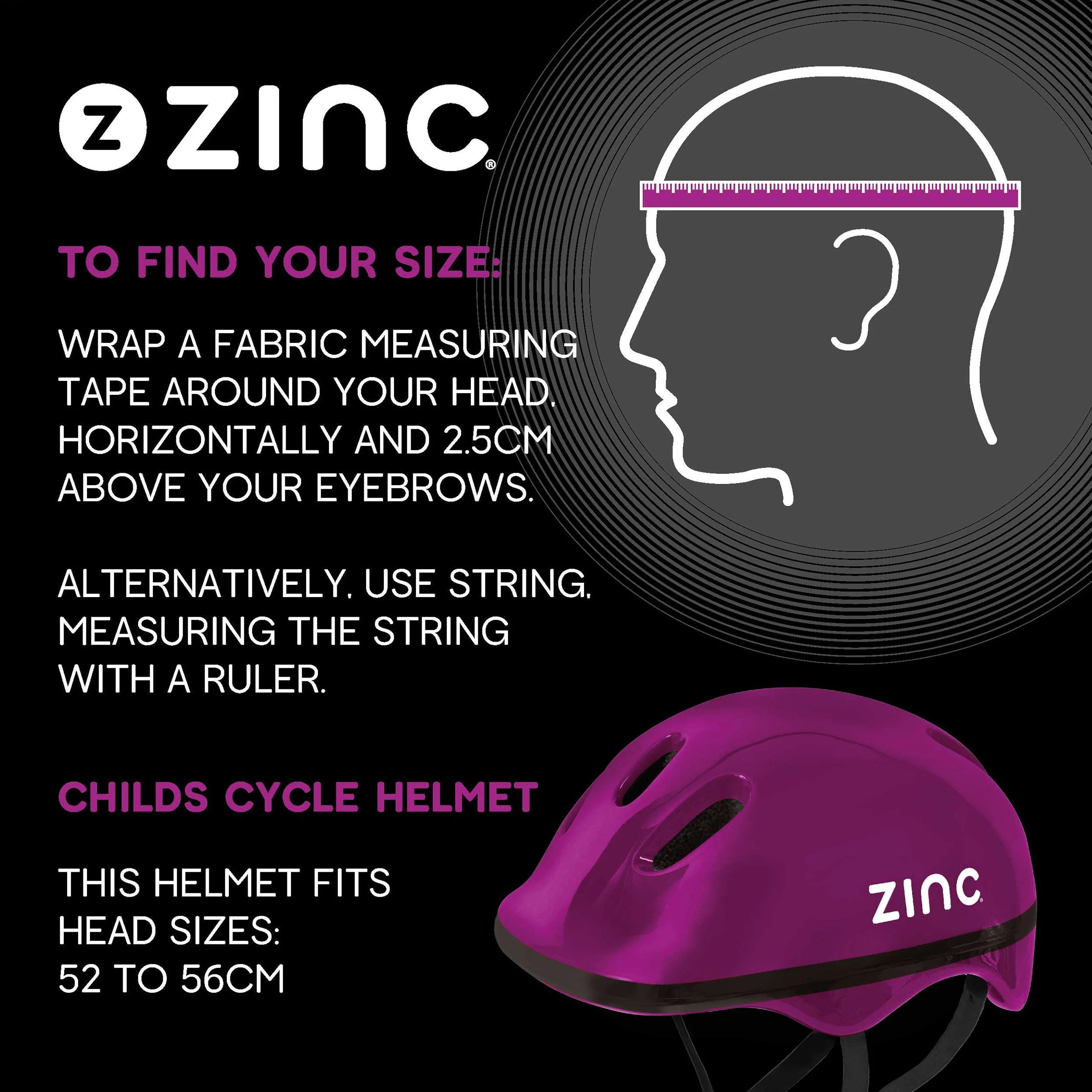 Zinc Children's Bike Helmet - Fits head sizes 52 to 56cm - Image 24