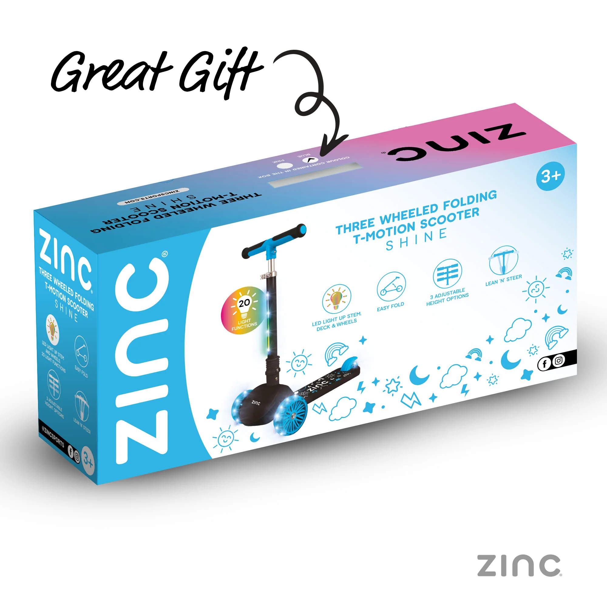Zinc Three Wheeled Folding T-Motion Shine Scooter - Image 24