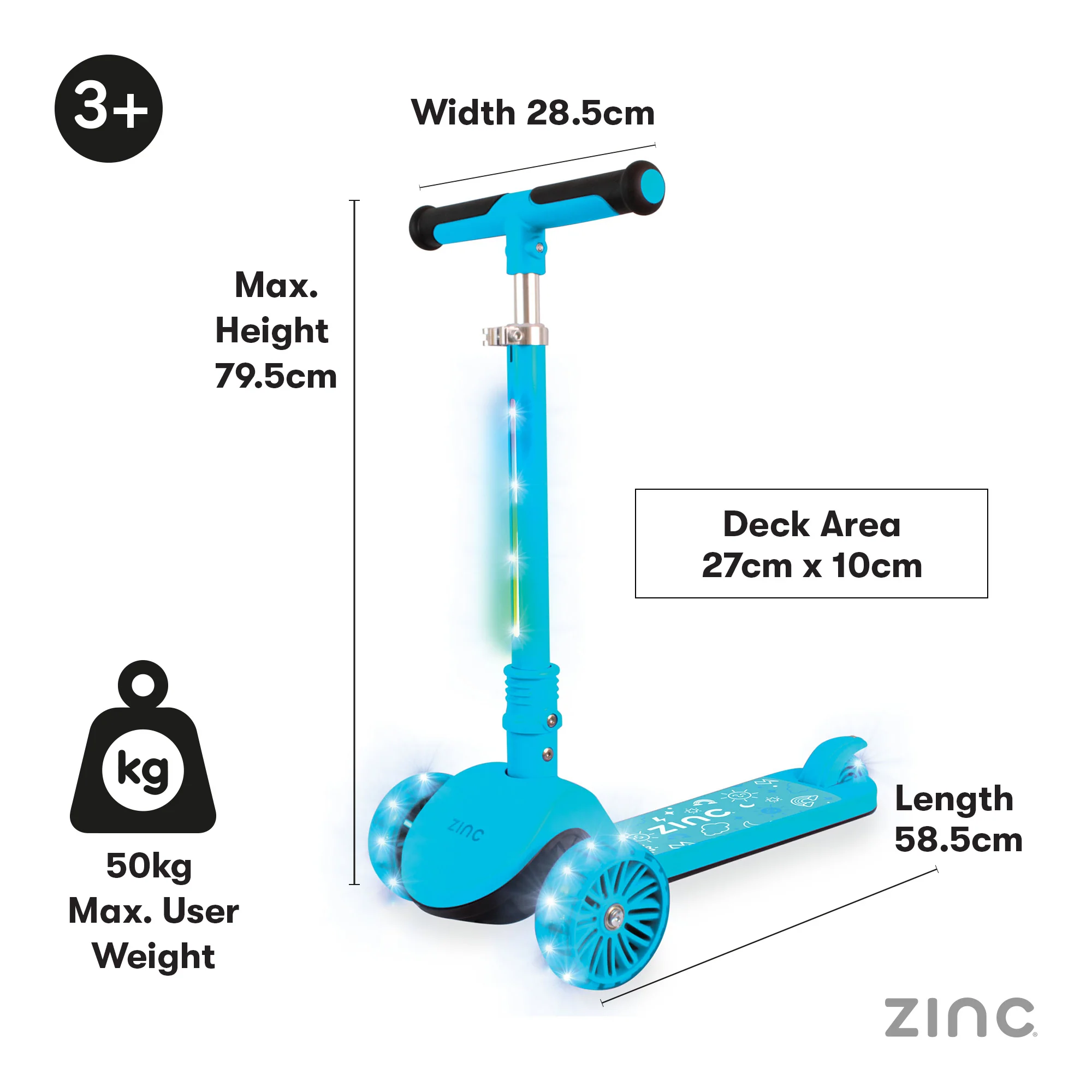 Zinc Three Wheeled Folding T-Motion Shine Scooter - Image 28