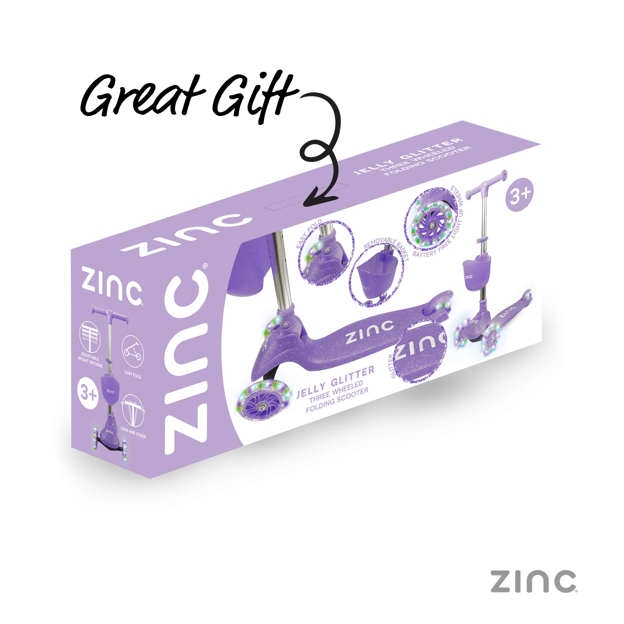 Zinc Three Wheel Jelly Glitter Folding Scooter - Image 10