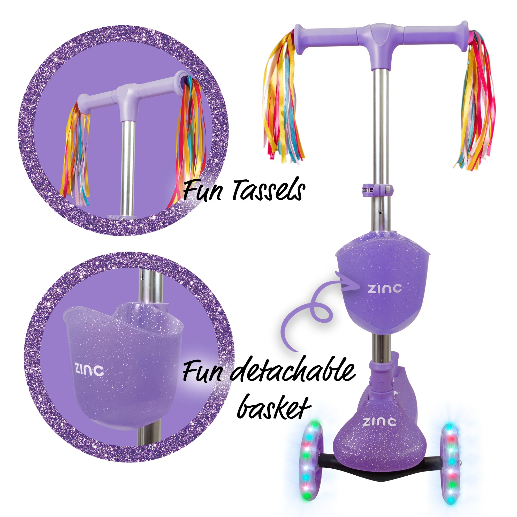 Zinc Three Wheel Jelly Glitter Folding Scooter - Image 9