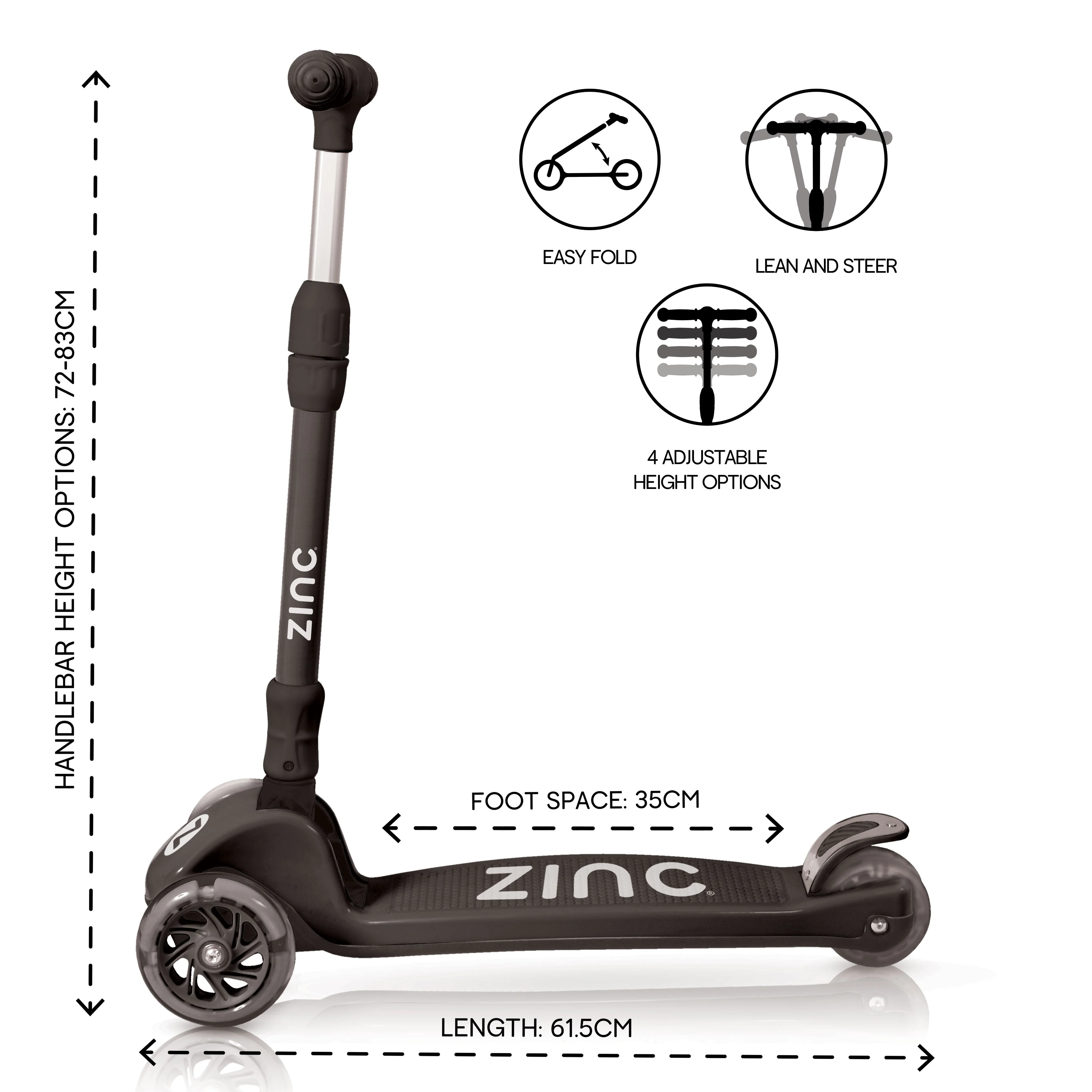 Zinc T-motion Three Wheeled Folding Light Up Scooter - Image 3
