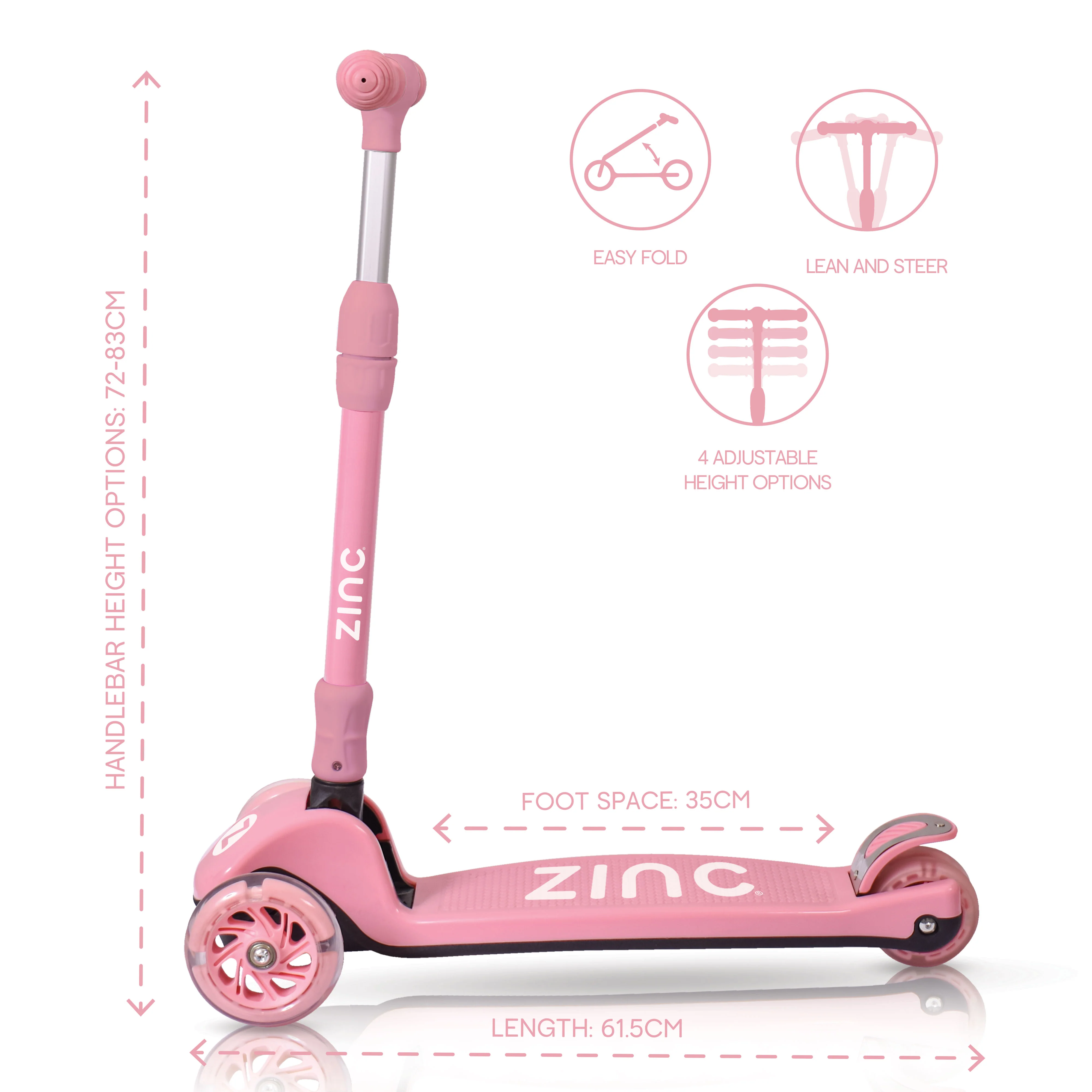 Zinc T-motion Three Wheeled Folding Light Up Scooter - Image 8